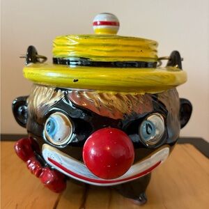 Vintage Thames MIJ Black Americana Clown Face Cookie Jar